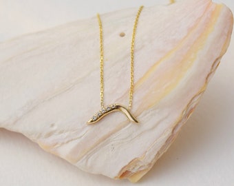 NEW! 14k Gold Wave Necklace with Optional Diamonds