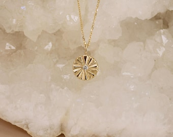 Diamond Sun Necklace - 14k Solid Gold or Sterling Silver