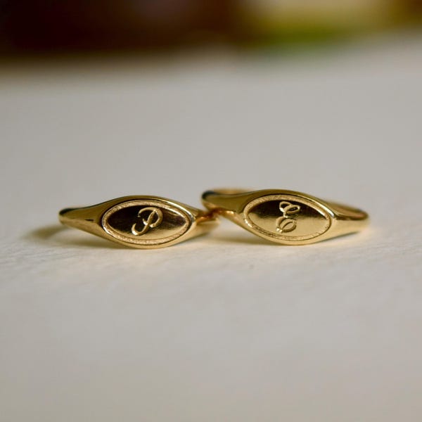 Hand-Engraved Initial Pinky Signet Ring: Sterling Silver or Gold