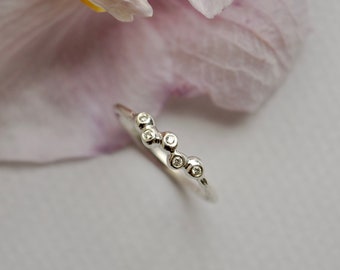 Diamond Stars Ring, Constellation Ring, Small Diamond Ring, Gold Diamond Ring, Diamond Beaded Ring