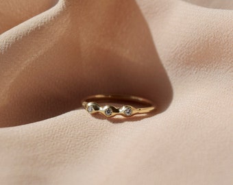 Simple Diamond Ring Gold Beaded Ring Gold Diamond Band Simple Wedding Band Celestial Ring