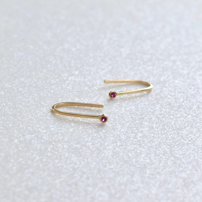 Ruby Mini Magnets 14k Gold Ruby Earrings Ruby Jewelry Gold Ruby Studs Small Ruby Studs Ruby Hoop Earrings image 3