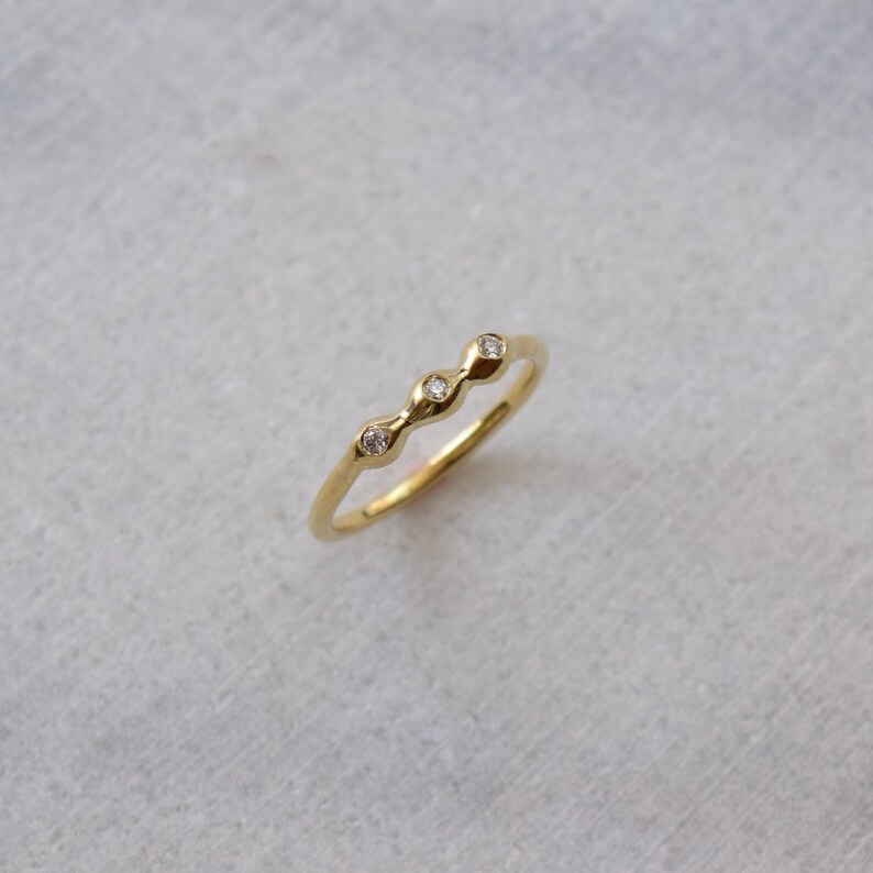 Simple Diamond Ring Gold Beaded Ring Gold Diamond Band Simple Etsy