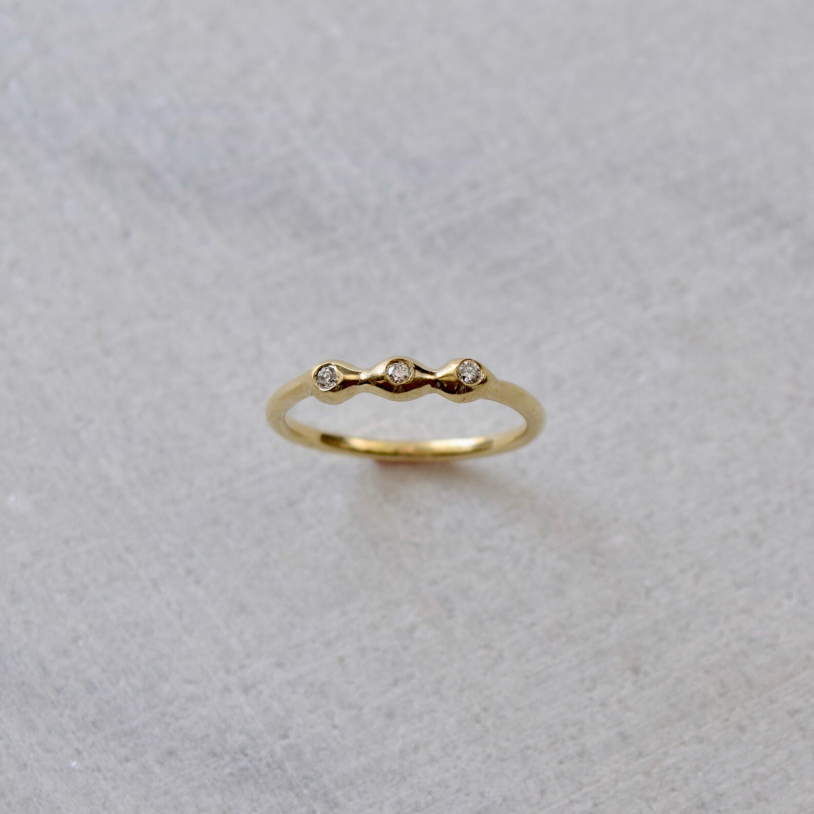 Simple Diamond Ring Gold Beaded Ring Gold Diamond Band Simple Etsy