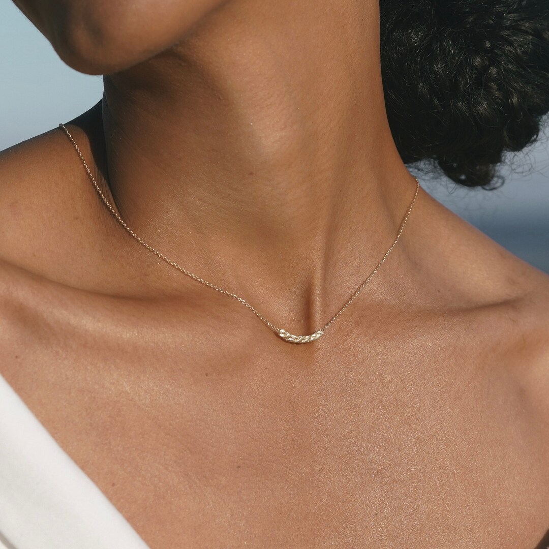 14k Gold Friendship Necklace Curved Bar Necklace Best Friend Etsy