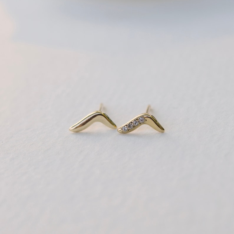 NEW 14k Gold Diamond Wave Studs image 1