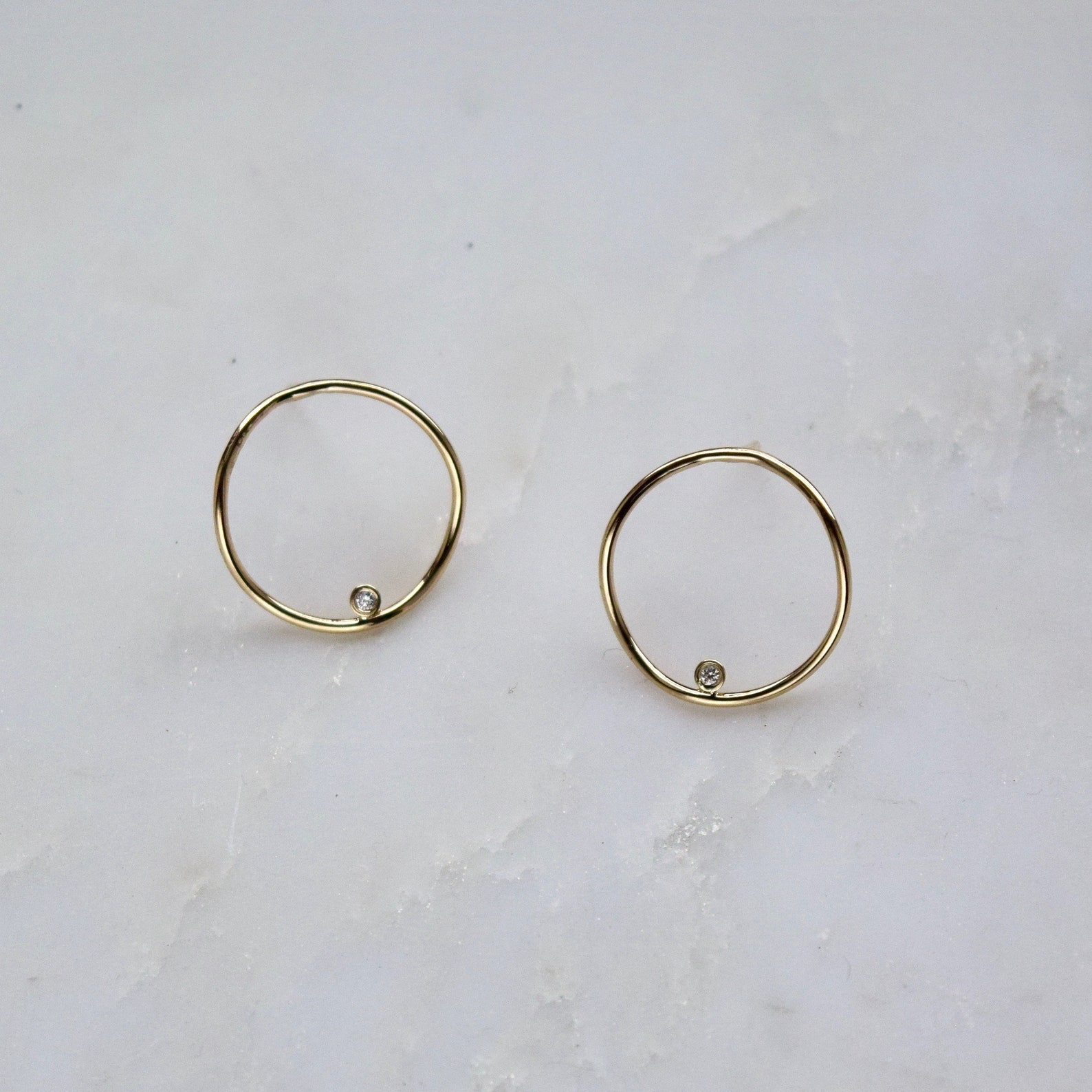 Gold Diamond Hoops Gold Hoop Studs Solid Gold Diamond Etsy
