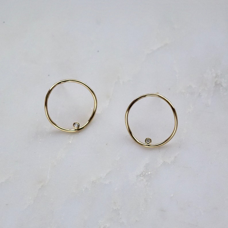 Diamond Wave Hoops Gold Diamond Hoops, Gold Hoop Studs, Solid Gold Diamond Earrings, Diamond Circle Studs, Wave Earrings image 4