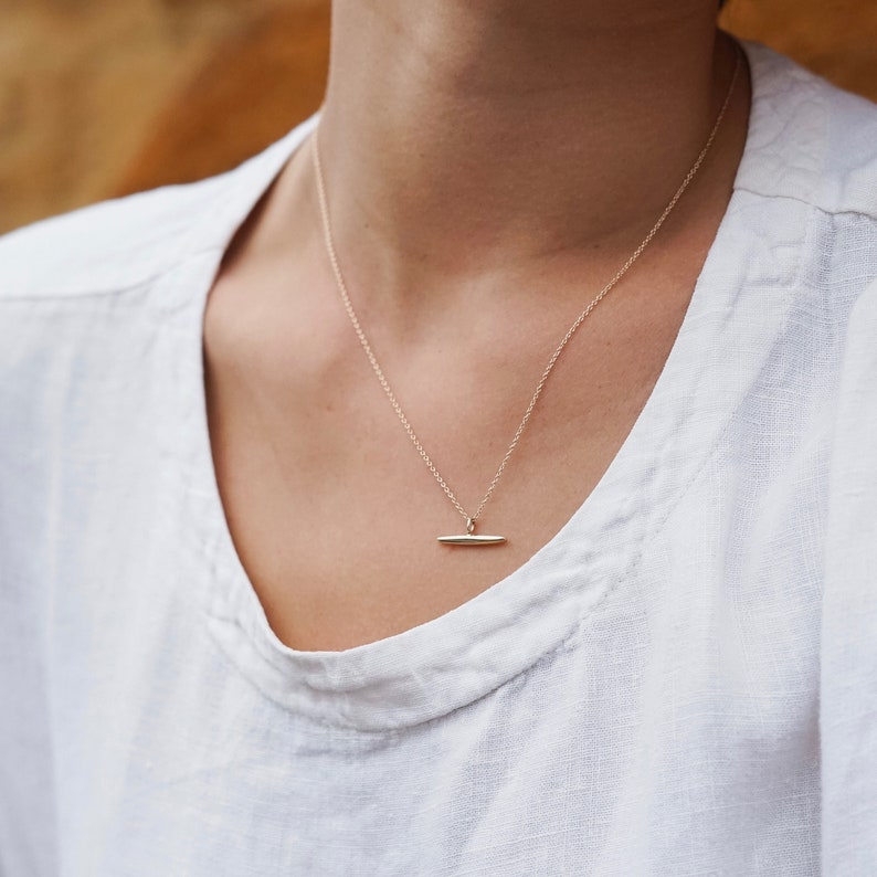 Balance Necklace 14k Solid Gold Necklace, 14k Gold Pendant Necklace, Balance Necklace, 14k Gold Bar Necklace, Horizontal Bar Necklace image 4