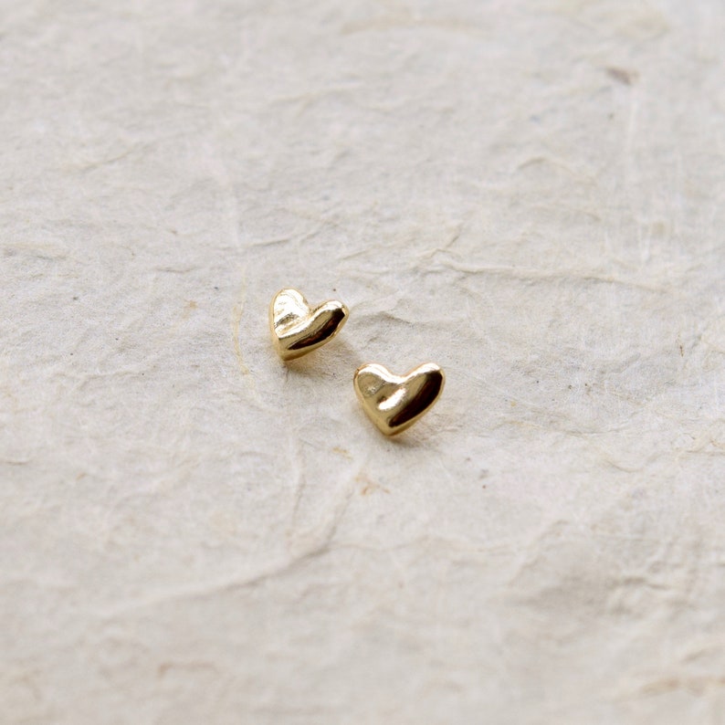 Ripple Heart Studs Solid Gold Heart Studs 14k Gold Earrings Gold Heart Earrings Small Gold Earrings image 3