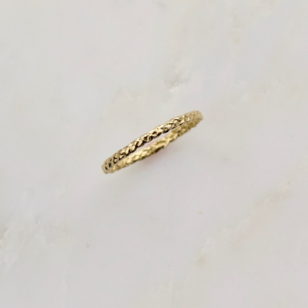Dainty Gold Wedding Band Textured Gold Band Simple Solid Etsy