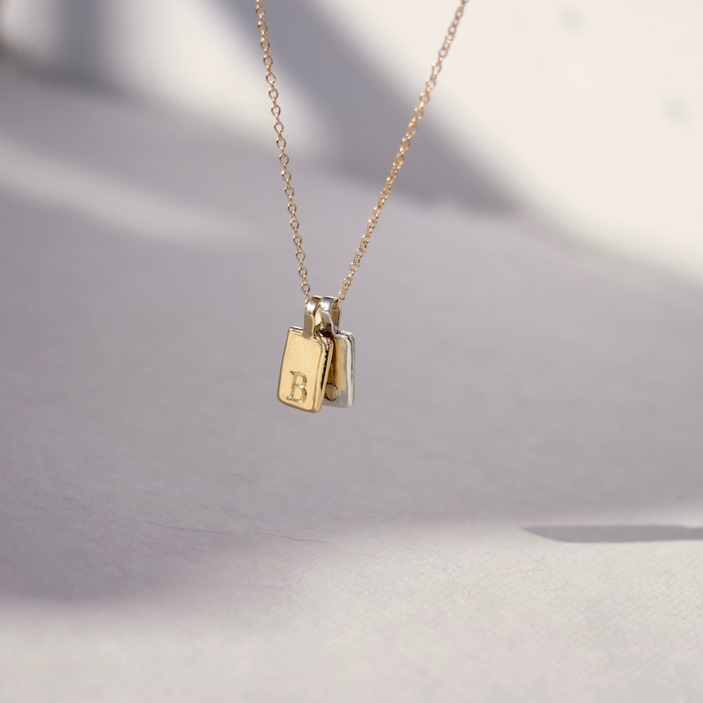 Initial Tag Necklace 14k Gold Tag Necklace Initial Tag Etsy