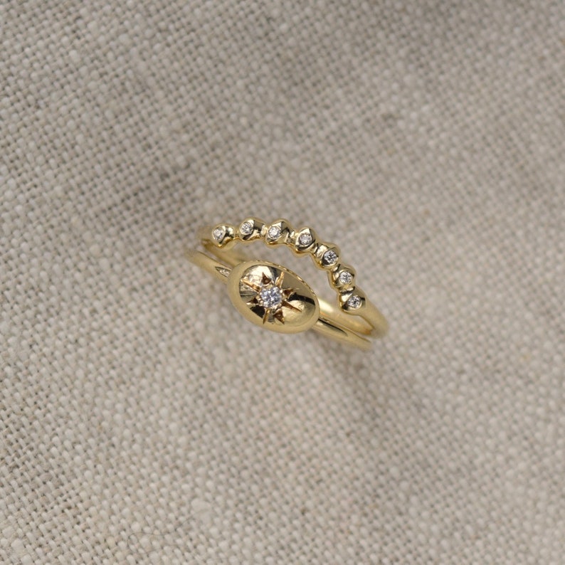 Diamond Star Ring, Gold Celestial Ring, Gold Star Ring, Gold Diamond Star Ring, Starburst Ring image 3