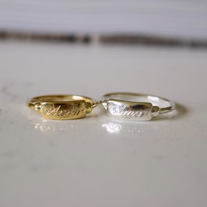 Engraved Rectangle Signet Ring – Rustic 14k Gold, Personalized Name Ring