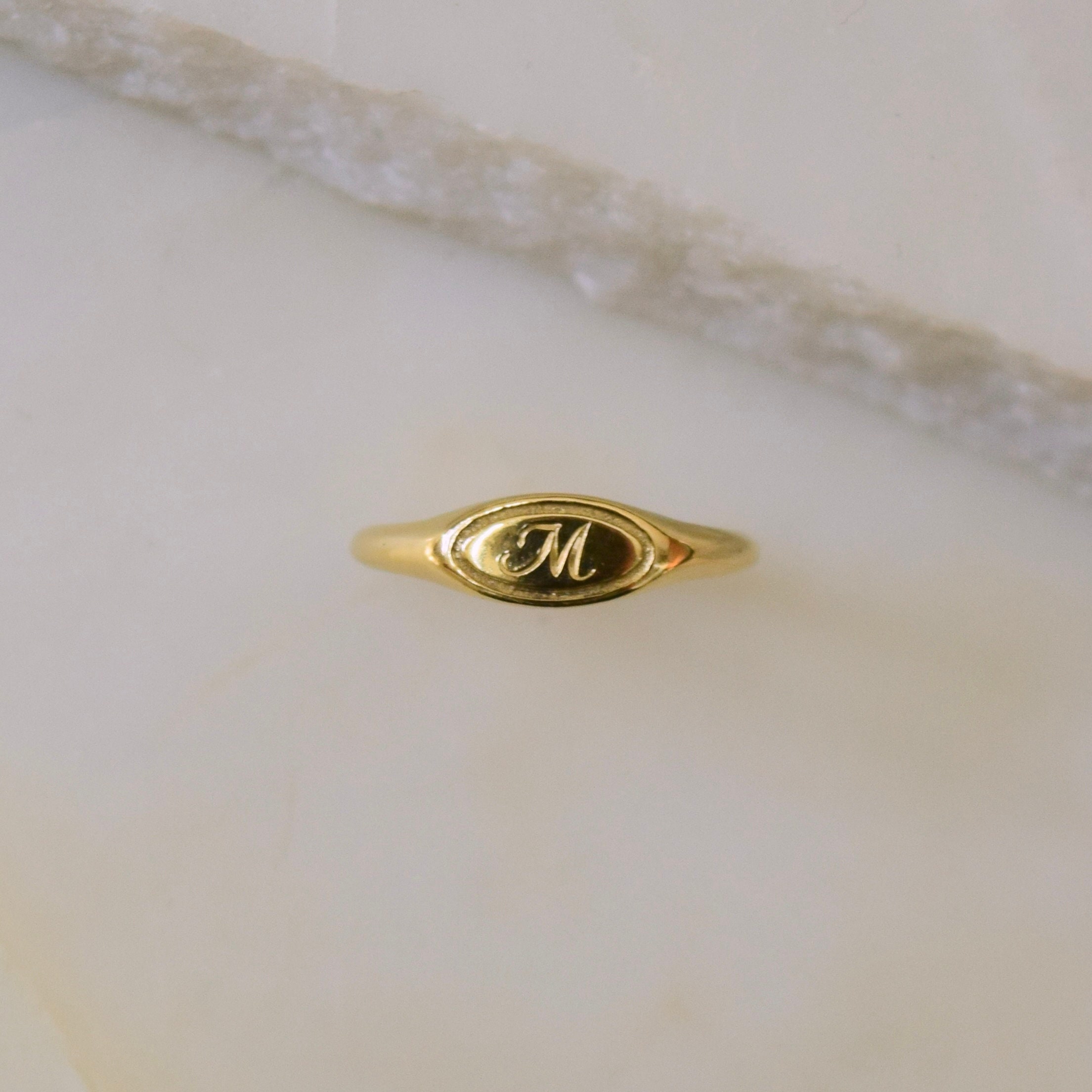 Rimmed Pinky Signet - Pinky Signet Ring, Engraved Initial Ring, Hand Engraved Signet Ring, Small Signet Ring