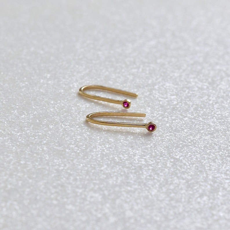 Ruby Mini Magnets 14k Gold Ruby Earrings Ruby Jewelry Gold Ruby Studs Small Ruby Studs Ruby Hoop Earrings image 2