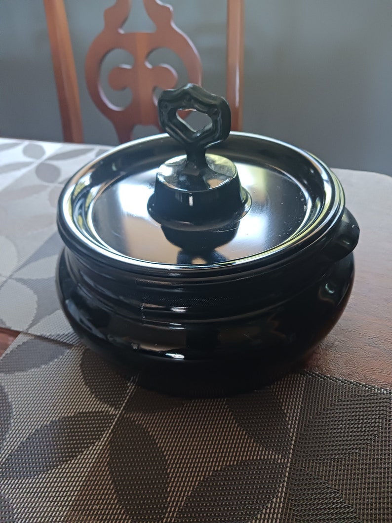 Rare Vintage Black Depression Glass Covered Dish L E Smith Etsy