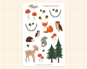 Woodland Animals in the Forest Sticker Sheet, Planners, Bullet Journals