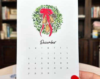 26- 27 Desk Calendar: Monthly Watercolor Easel Illustrations 4x6 5x7 11x14