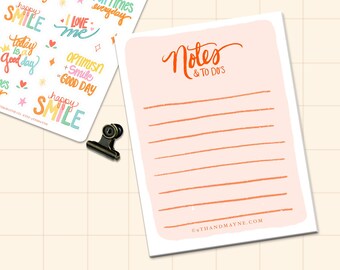 Lined Notes & To Do Notepad | 24 Sheets | 4.25x6 | Cute Stationery | Hand-Drawn