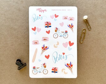 Paris France Planner Stickers: Illustrated Pastel Travel Scrapbook Stickers
