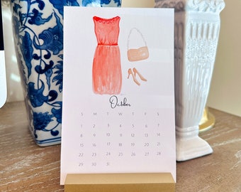 Watercolor Calendar, 2024, Small Desk Calendar, 5x7 Easel Calendar, Teacher Gift, Gift for Her, Fashion Gifts