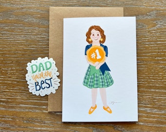 Father's Day Card from Daughter, #1 Dad, 5x7, Hand Drawn