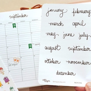Hand-Drawn Monthly Script Planner Stickers. SS 026