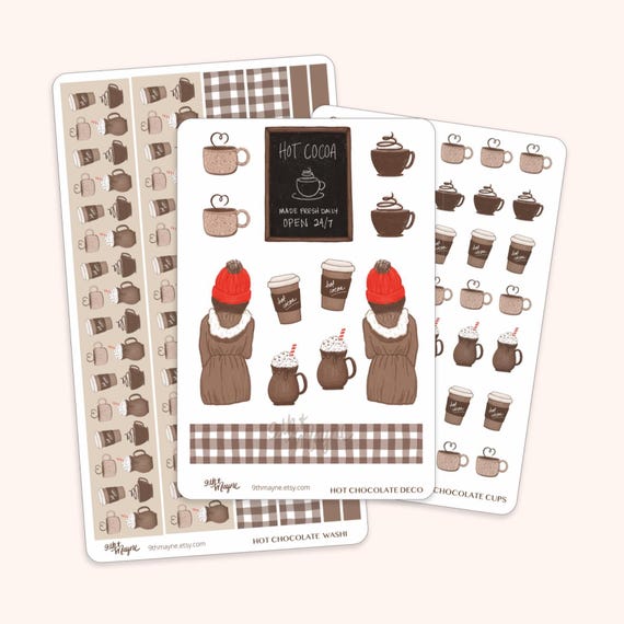 Hot Chocolate Sticker Sheet: Hand-Drawn Cozy Planner Stickers
