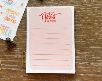 Notes and To's Notepad - Lined, 4x6, 24 Sheets, Hand Drawn, Cute Stationery