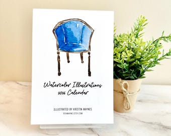 26 - 27 Academic Desk Calendar: Monthly Watercolor Illustrations, Easel 4x6 5x7