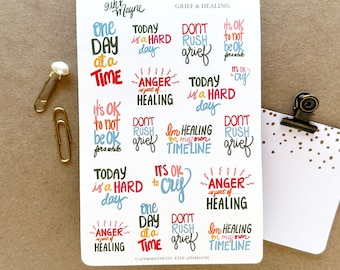 Grief & Loss Quote Stickers: Hand-Drawn Planner Stickers