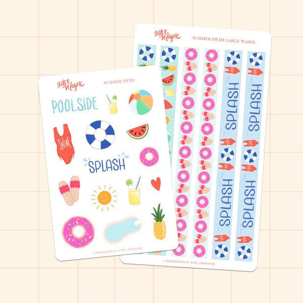 Summer Days Sticker, Pool Party Stickers, Vacation Stickers, Beach Sticker, Swimming Stickers, Sticker Sheet