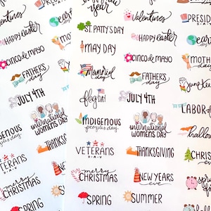 Holiday Planner Sticker Sheet Cute Holiday Celebration Icons Yearly Holidays