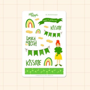 St. Patricks Day Stickers, Shamrock Stickers, Planner Stickers, Illustrated Stickers, Cute Stickers, Deco Stickers, Original Art