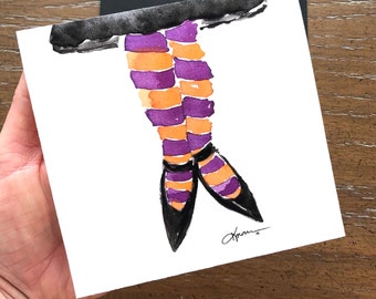 Watercolor Halloween Witch Card Set: Gothic Art Print (5x5)