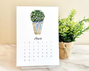 Calendrier de bureau de l'année universitaire 4 x 6 - Illustrations mensuelles à l'aquarelle (juin 2026 - juillet 2027)