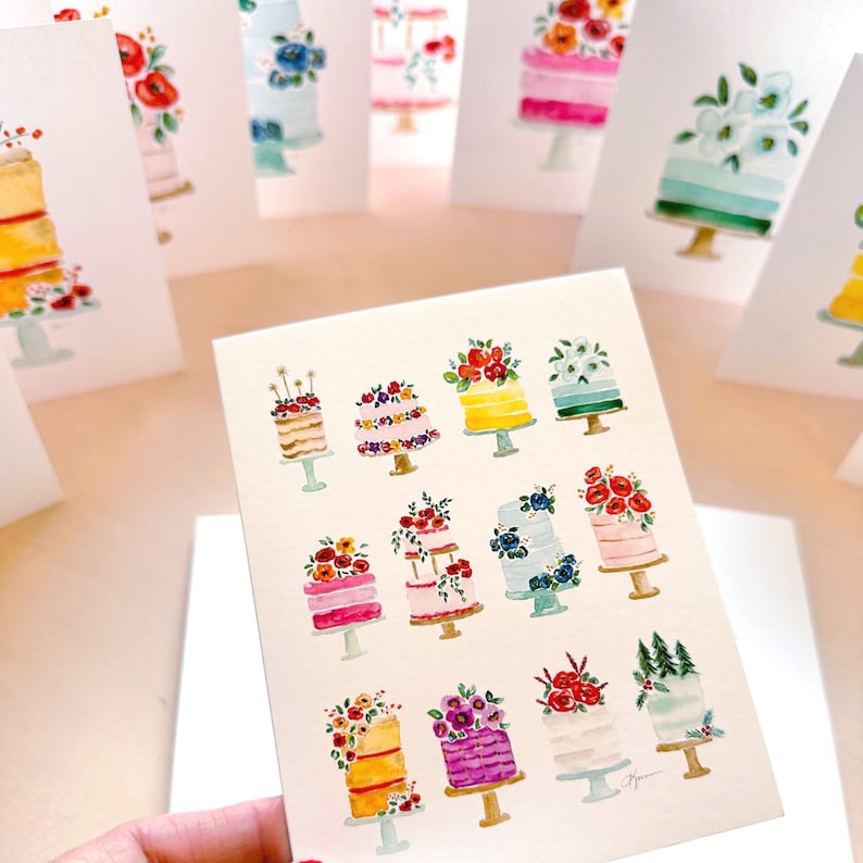 Watercolor Cake Birthday Card: Handmade Greeting for Milestone ...