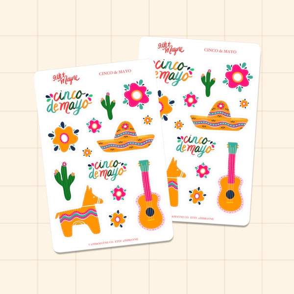 Cinco de Mayo Theme Sticker Sheet, Planner, Bullet Journal, Deco Stickers