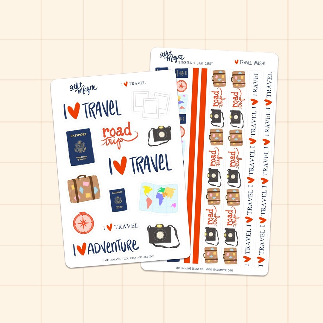 Travel Scrapbook Stickers: Hand-drawn Vacation Planner Stickers - Etsy