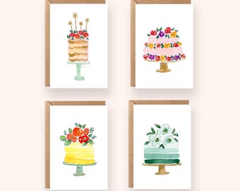 Lot de 13 cartes d'anniversaire : voeux pour les anniversaires marquants, gâteaux aquarelle