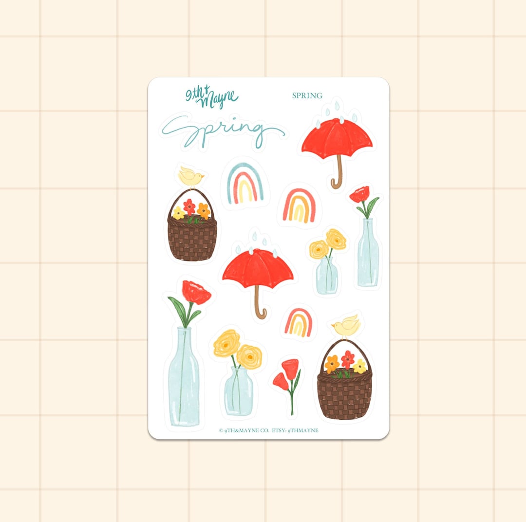 Spring Sticker Drawing Spring Sticker Sheet: Hand-drawn Planner Deco - Etsy