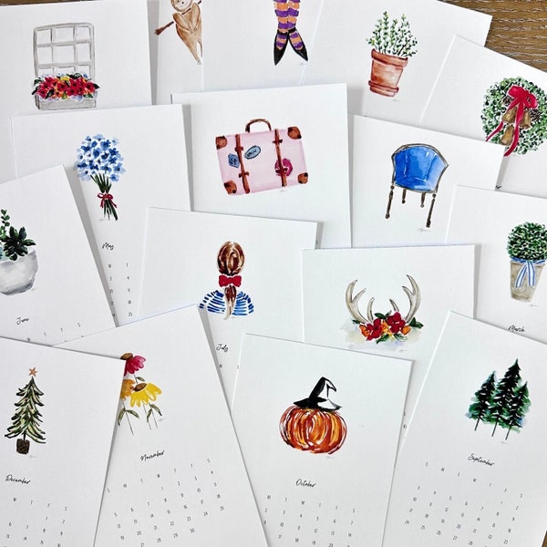 Mini Desk Calendar, 2024, Watercolor Calendar, Easel Calendar, Small Calendar, Teacher Gift, Gift for Her