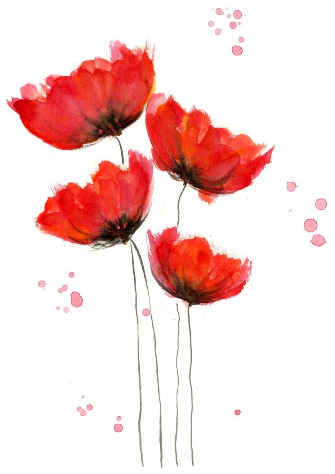 Red Poppy Watercolor Art Print: Botanical Wall Decor - Etsy