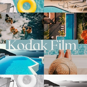 May include: A collage of images featuring swimming pools, a beach, and people enjoying the summer. The text "Kodak Film" is displayed in the centre of the collage.