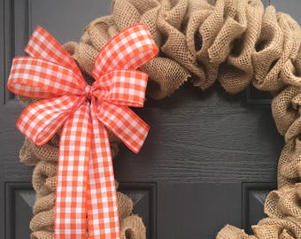 Burlap Wreaths, Gingham, Burlap Door Wreath, Fun Gifts, Cute Wreaths, Gift for Her, Burlap Door Decor, Gift Ideas, Orange Gingham