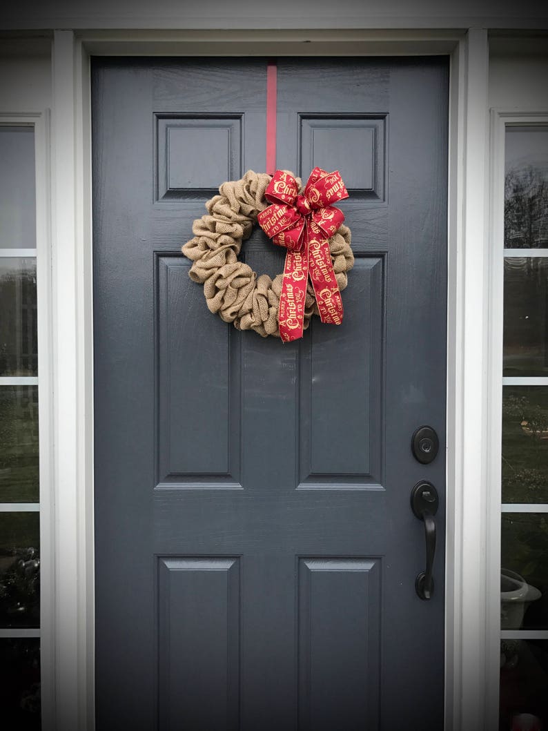 Burlap Wreaths Christmas Burlap Holiday Christmas Decor Burlap Gift for Her Burlap Decor Burlap Door Wreaths Natural Burlap Wreath