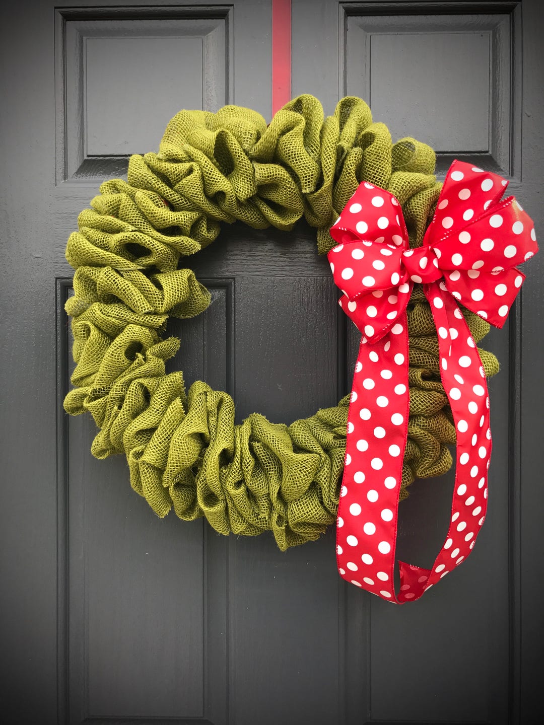 Green Burlap Wreath Green Wreaths Polka Dots Red Green Red Etsy