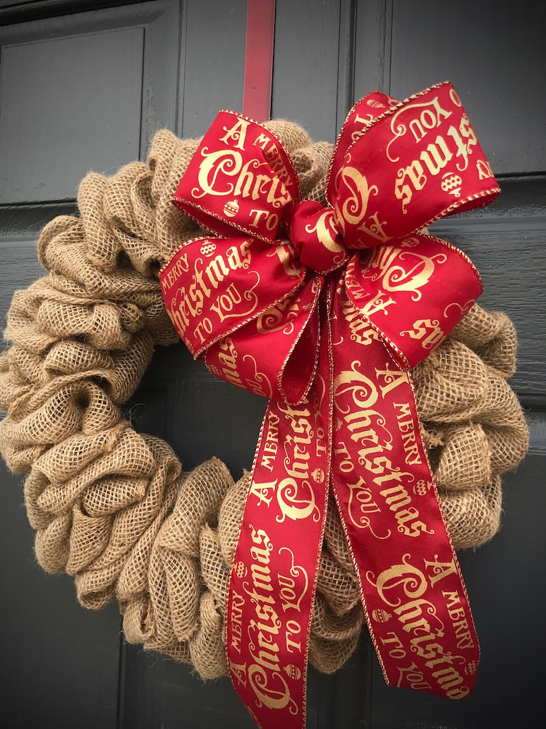 Burlap Wreaths Christmas Burlap Holiday Christmas Decor Burlap Gift for Her Burlap Decor Burlap Door Wreaths Natural Burlap Wreath