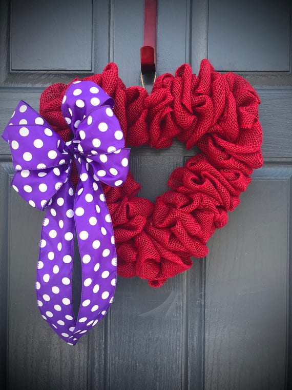 Red Heart Wreaths Red Decorations Polka Dots Red Purple Etsy